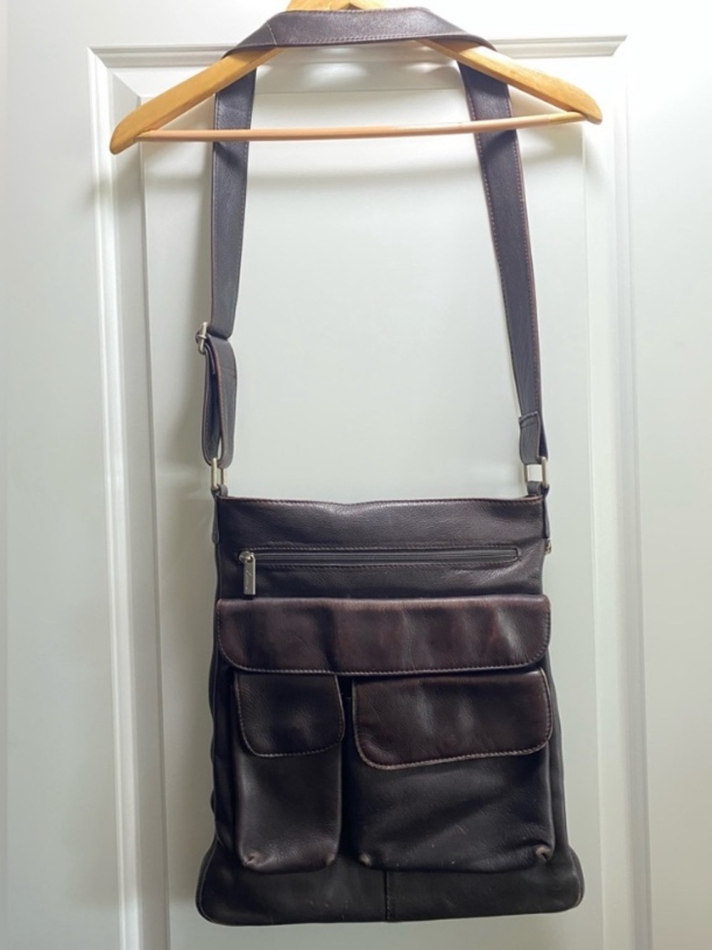 Vintage Brown Leather Satchel Lavive Crossbody Expandable